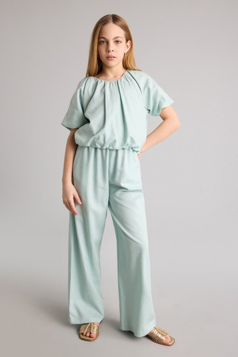 DeFacto Blue Girl Girls Wide Leg Linen Blend Trousers Casual - Image 3