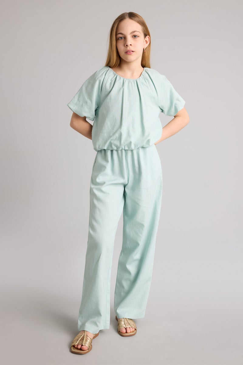 DeFacto Blue Girl Girls Wide Leg Linen Blend Trousers Casual - Image 1
