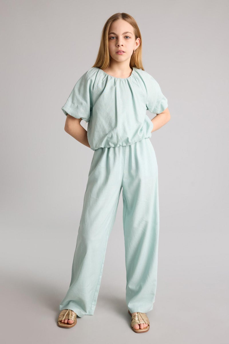 DeFacto Blue Girl Girls Wide Leg Linen Blend Trousers Casual - Image 2