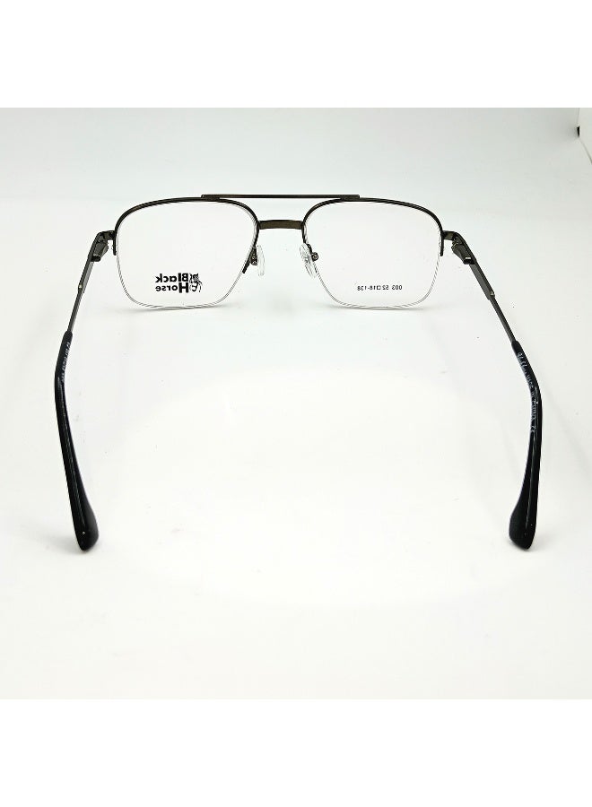 Black Horse Men’s semi-rimless eyeglasses with a durable black metal frame and a stylish double bridge, offering a perfect blend of modern elegance and classic design. Made from high-quality materials for daily comfort and durability. The rectangular semi-rimless design makes them lightweight and suitable for most face shapes, ideal for both formal and casual looks. - Image 3