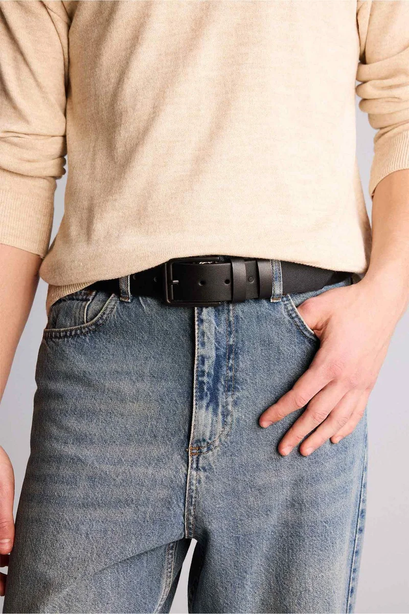 ديفاكتو Man Rectangle Clasp Faux Leather Jean Belt