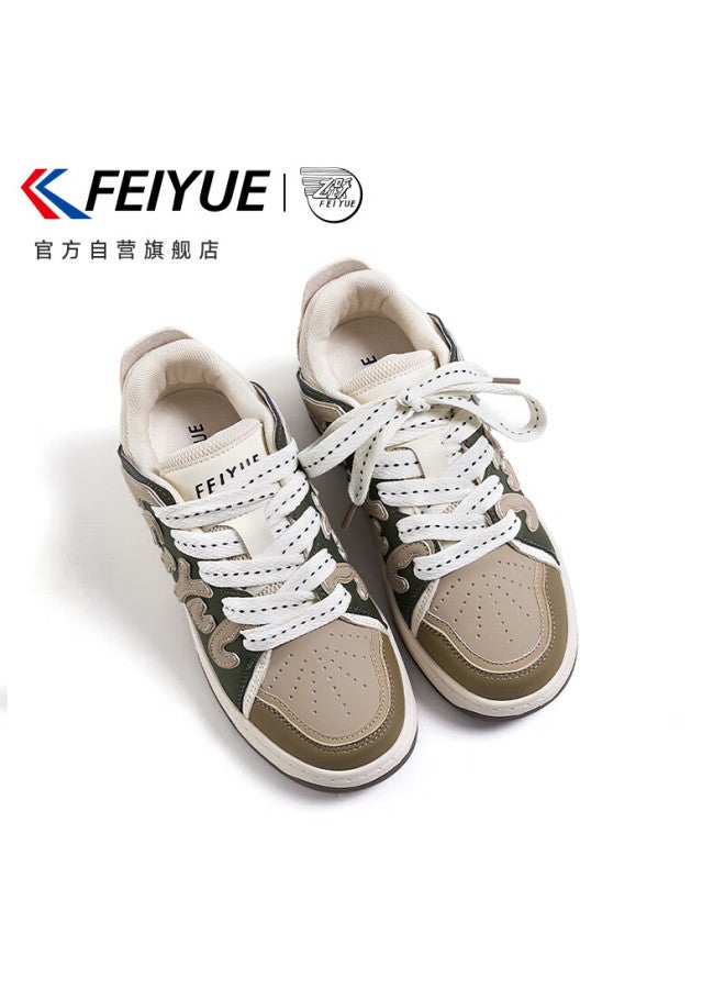 Feiyue Official Men's Sneakers, New Winter Style, Thickened Warm Casual Shoes For Men, Brown-green, Size 39