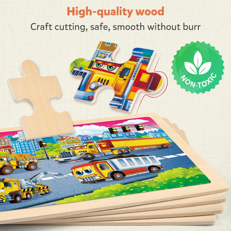 SYNARRY Large Wooden Construction Vehicle Puzzles for Toddlers 3-5, 24 Piece Monster Truck Puzzles for Kids Ages 4-6, Construction Toys for 3 4 Year Old, Kids Toys Gifts for 3 4 5 Year Old Boys Girls - Image 4
