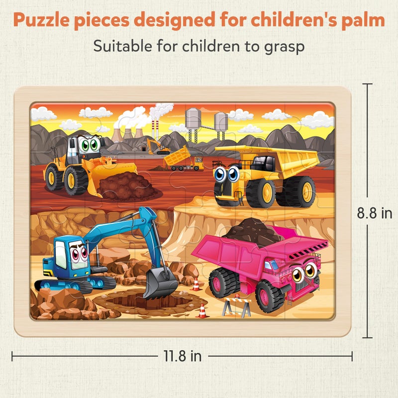 SYNARRY Large Wooden Construction Vehicle Puzzles for Toddlers 3-5, 24 Piece Monster Truck Puzzles for Kids Ages 4-6, Construction Toys for 3 4 Year Old, Kids Toys Gifts for 3 4 5 Year Old Boys Girls - Image 5