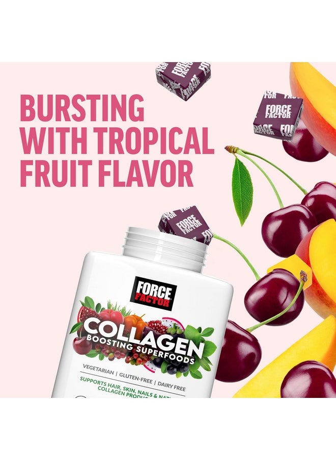 Force Factor Force Factor Collagen Boosting Superfoods, Vegan Collagen Booster for Women, with Biotin, Hyaluronic Acid, and Vitamin C, for Hair, Skin, Nails, & Joint Support, Tropical Fruit, 60 Soft Chews  - Image 4