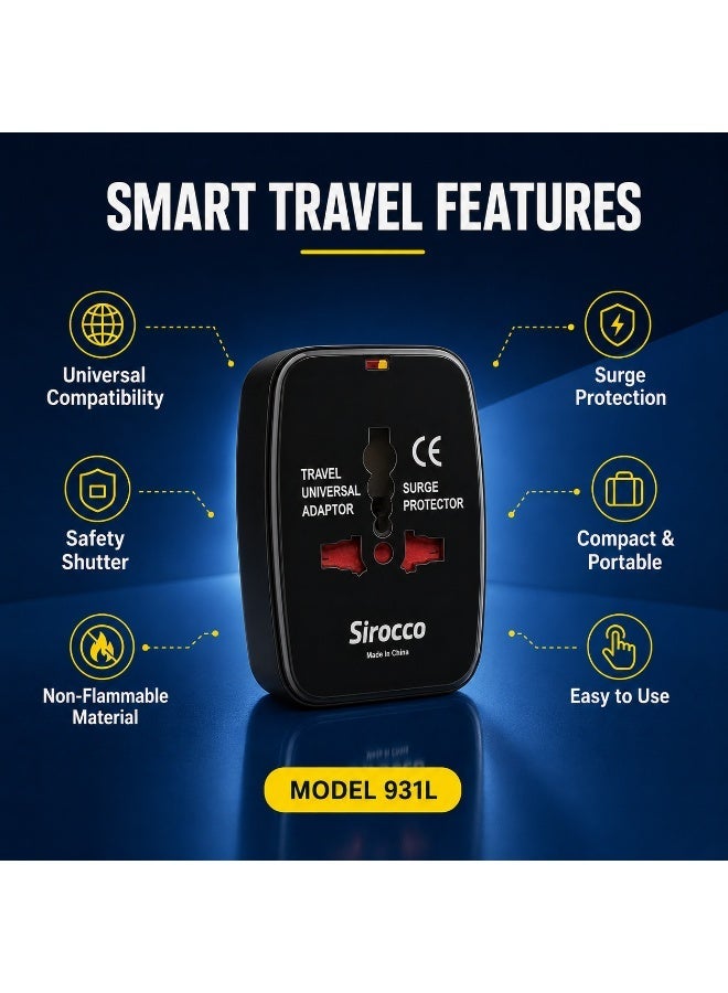 SIROCCO Travel Adaptor Universal All-In-One With Surge Protection, Sirocco 931L - Image 3