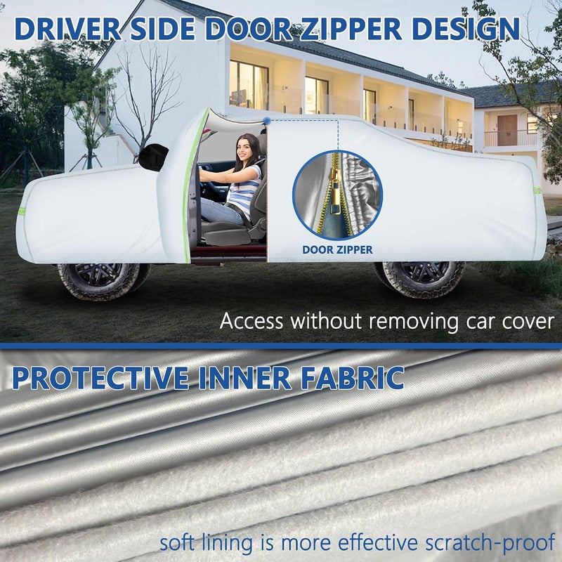 HLOGREE Truck Car Cover Custom Fit for 2021-2023 Ford Maverick,Waterproof Full Exterior Bed Pickup Cover Sun Rain Snow Protection with Zipper/Cotton for Ford Maverick XL/XLT/Lariat【210T Taffeta】- Silver Cleaner resistant - Image 2