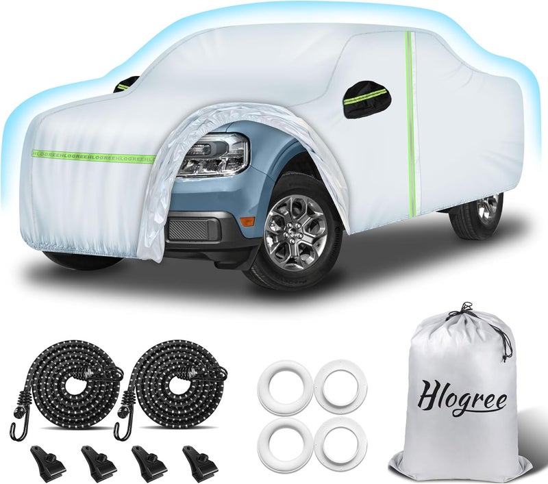 HLOGREE Truck Car Cover Custom Fit for 2021-2023 Ford Maverick,Waterproof Full Exterior Bed Pickup Cover Sun Rain Snow Protection with Zipper/Cotton for Ford Maverick XL/XLT/Lariat【210T Taffeta】- Silver Cleaner resistant - Image 1