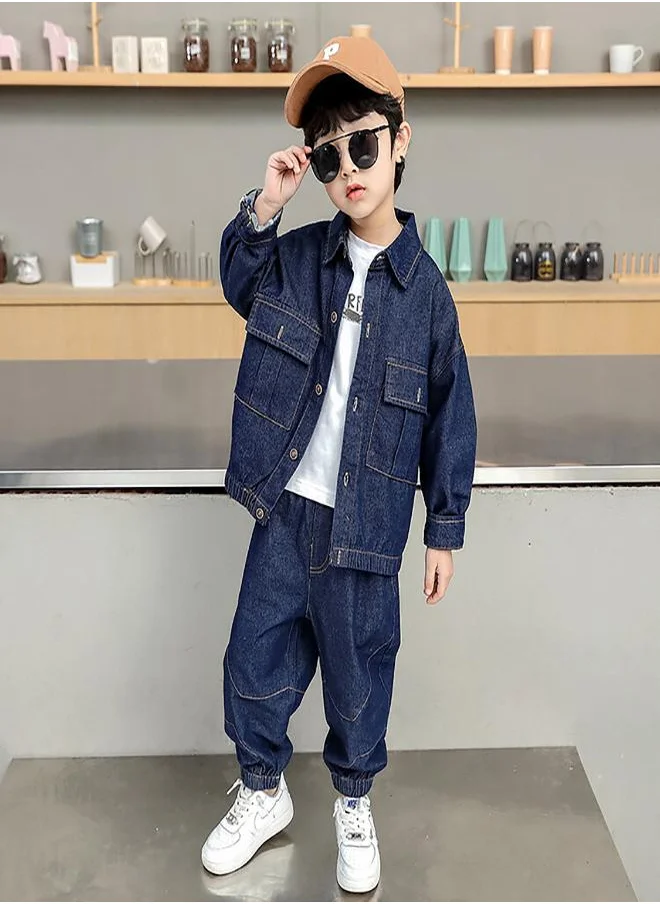 babyqlo Dark Wash Denim Jacket and Jogger Set for Boys