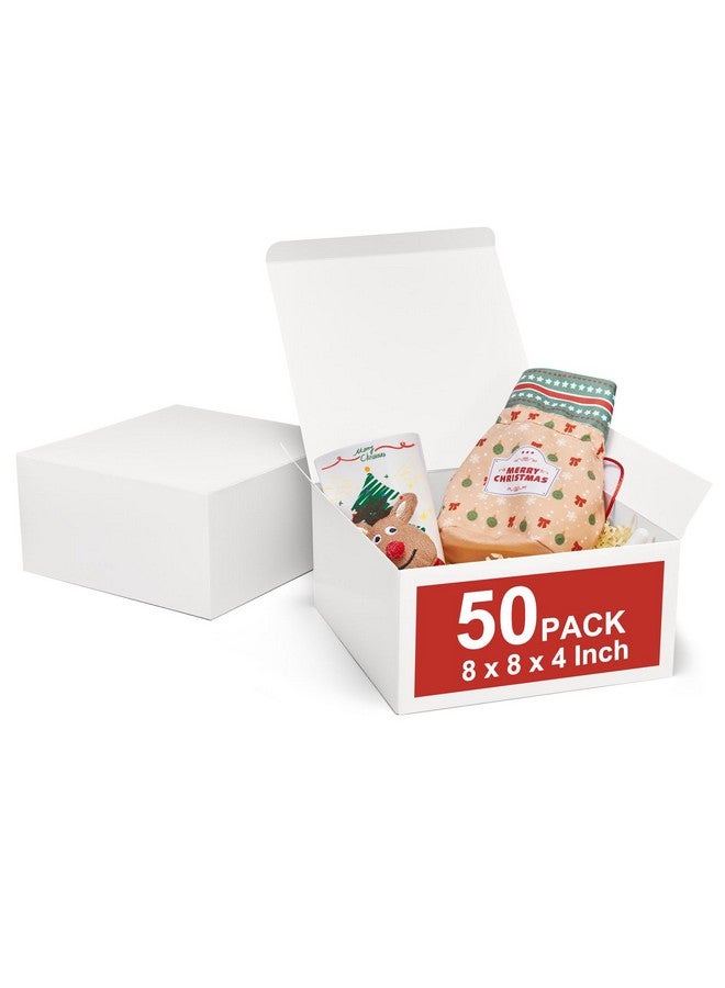 MESHA 8x8x4 Gift Box 50 Pack White Gift Boxes with Lids, DIY Bridesmaid Proposal Box, Recyclable,Foldable Box for Wedding, Birthday Party - Image 1
