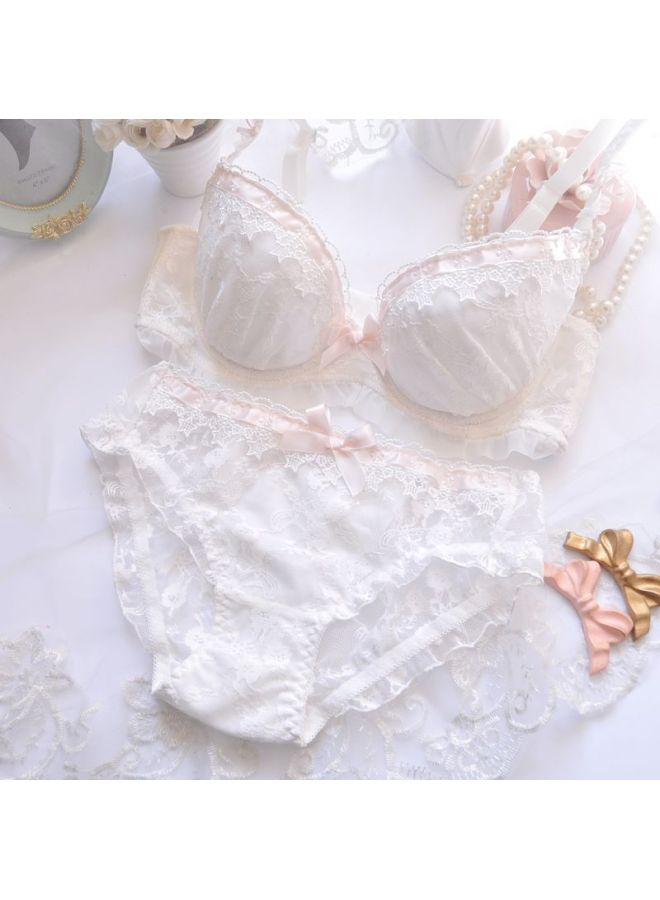 Long-term Style Water-soluble Embroidered Thin Cup Girls' Cute Gathered Underwear Set Bra Set Large Size