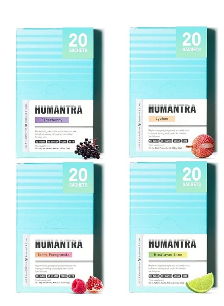 Humantra Hydration Packets | Zero Sugar Electrolyte Hydration Multiplier w/Essential Minerals, Boost Immune & Metabolic Functions | Electrolytes Powder (80 count, 4 Pack Bundle All Flavors) - Image 1