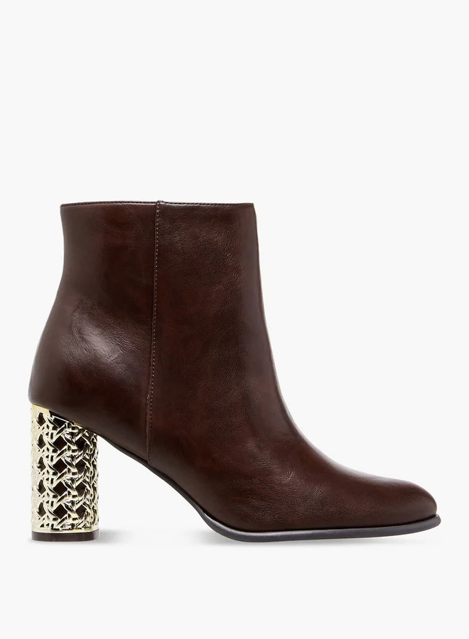 Flora Bella By Shoexpress Solid Ankle Boots with Metallic Block Heels