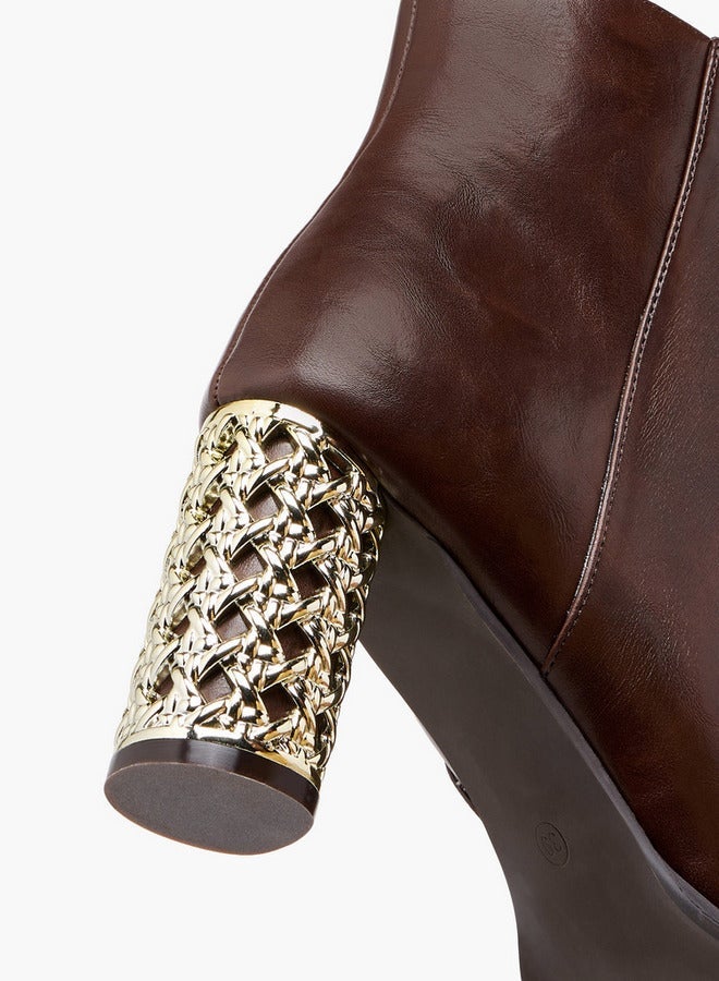 Flora Bella By Shoexpress Solid Ankle Boots with Metallic Block Heels - Image 5