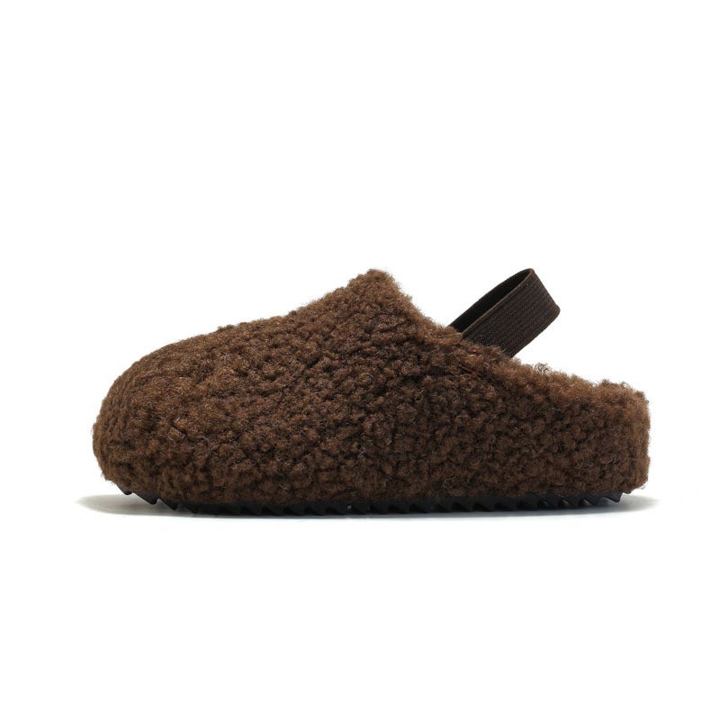 Kids Furry Cork Cotton Shoes Warm Plush Sandals Coffee 