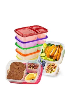 Premify 7 Pack Bento Lunch Box/Sandwich Box with 3 Compartments, Meal Prep Container, BPA-Free Stackable Plastic Leakproof Food Storage Box, Microwave & Dishwasher Safe  - Image 1