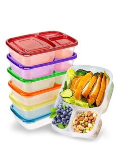 Premify 7 Pack Bento Lunch Box/Sandwich Box with 3 Compartments, Meal Prep Container, BPA-Free Stackable Plastic Leakproof Food Storage Box, Microwave & Dishwasher Safe  - Image 2