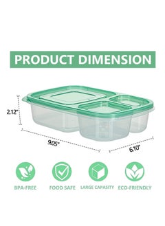 Premify 7 Pack Bento Lunch Box/Sandwich Box with 3 Compartments, Meal Prep Container, BPA-Free Stackable Plastic Leakproof Food Storage Box, Microwave & Dishwasher Safe  - Image 3