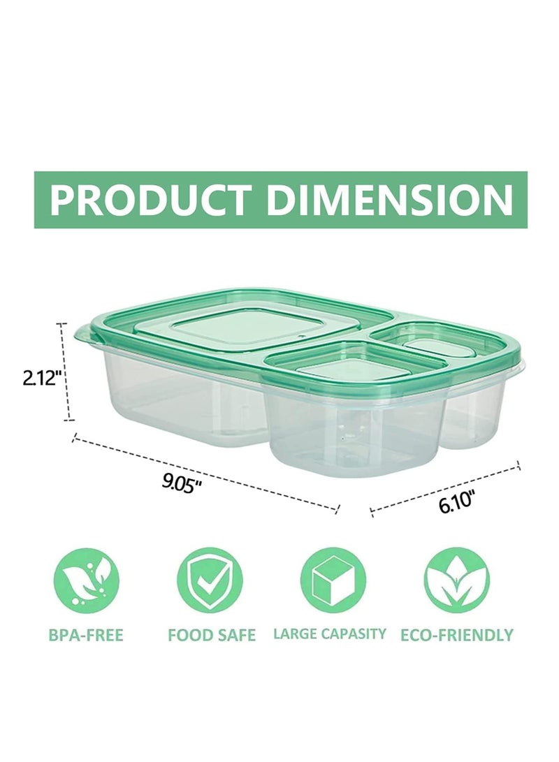 Premify 7 Pack Bento Lunch Box/Sandwich Box with 3 Compartments, Meal Prep Container, BPA-Free Stackable Plastic Leakproof Food Storage Box, Microwave & Dishwasher Safe  - Image 3