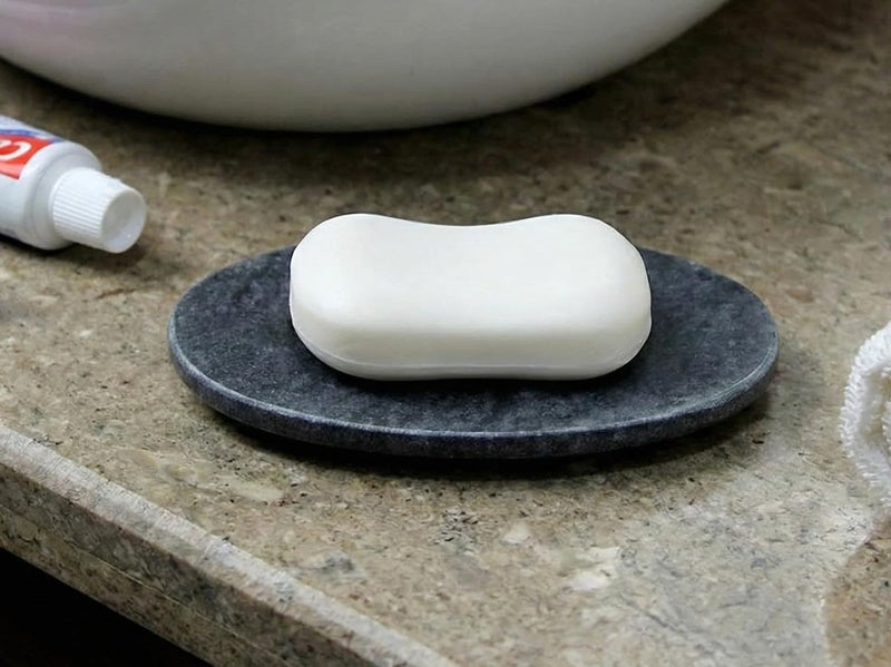 KLEO Natural Black Stoneware Soap Dish Bath Accessories in Oval Shape Black