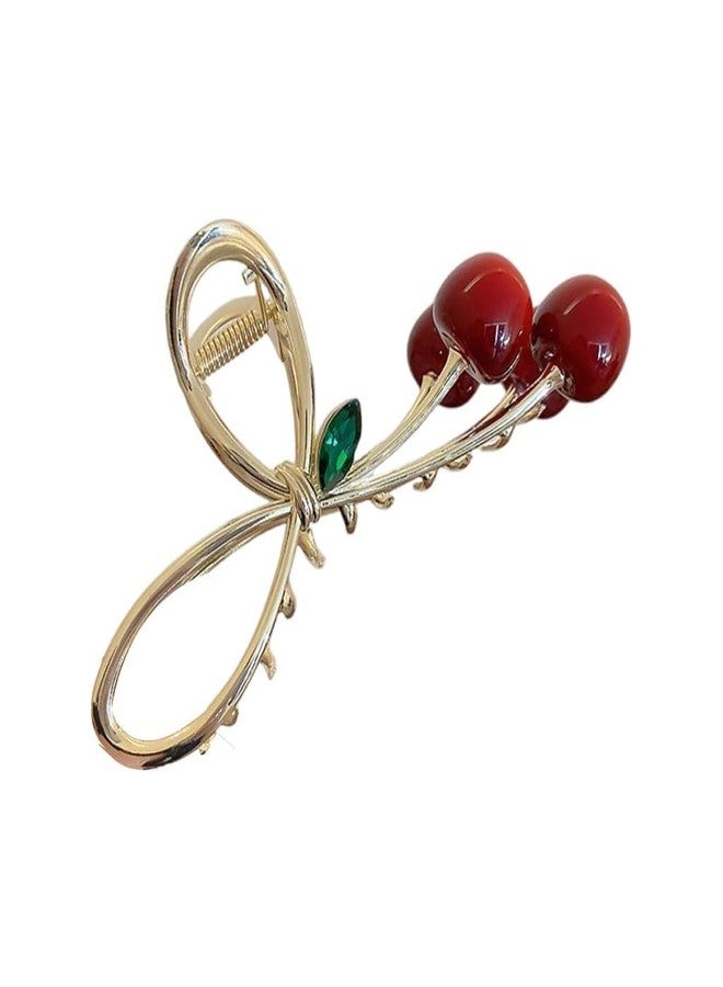Simar art Stylish Cherry Hair Clip for Women | Decorative Fruit Design Claw Clip with Gold Finish | Strong Grip Hair Accessory for Girls | Cute & Trendy Hair Clutcher for Daily & Party - Image 1