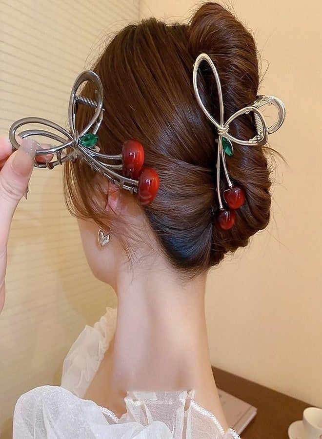 Simar art Stylish Cherry Hair Clip for Women | Decorative Fruit Design Claw Clip with Gold Finish | Strong Grip Hair Accessory for Girls | Cute & Trendy Hair Clutcher for Daily & Party - Image 2