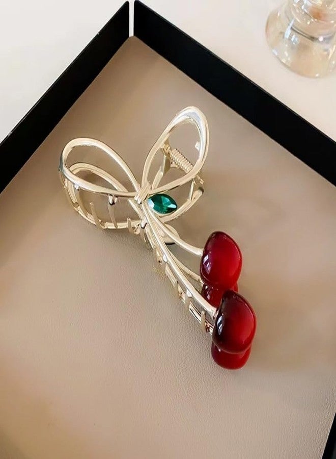 Simar art Stylish Cherry Hair Clip for Women | Decorative Fruit Design Claw Clip with Gold Finish | Strong Grip Hair Accessory for Girls | Cute & Trendy Hair Clutcher for Daily & Party - Image 3