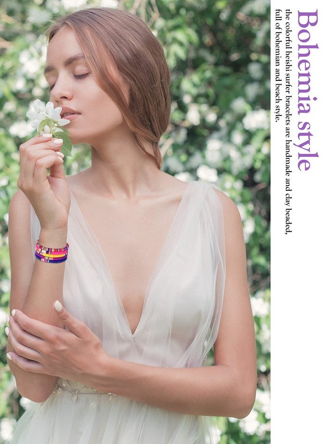 جيديف مجموعة أساور جاديف الملونة من 20 قطعة بتصميم هيشي سيرفر - أساور مطاطية قابلة للتكديس بتصميم بوهيمي بألوان قوس قزح، مثالية لفصل الصيف والشاطئ (نمط أنيق) - Image 4