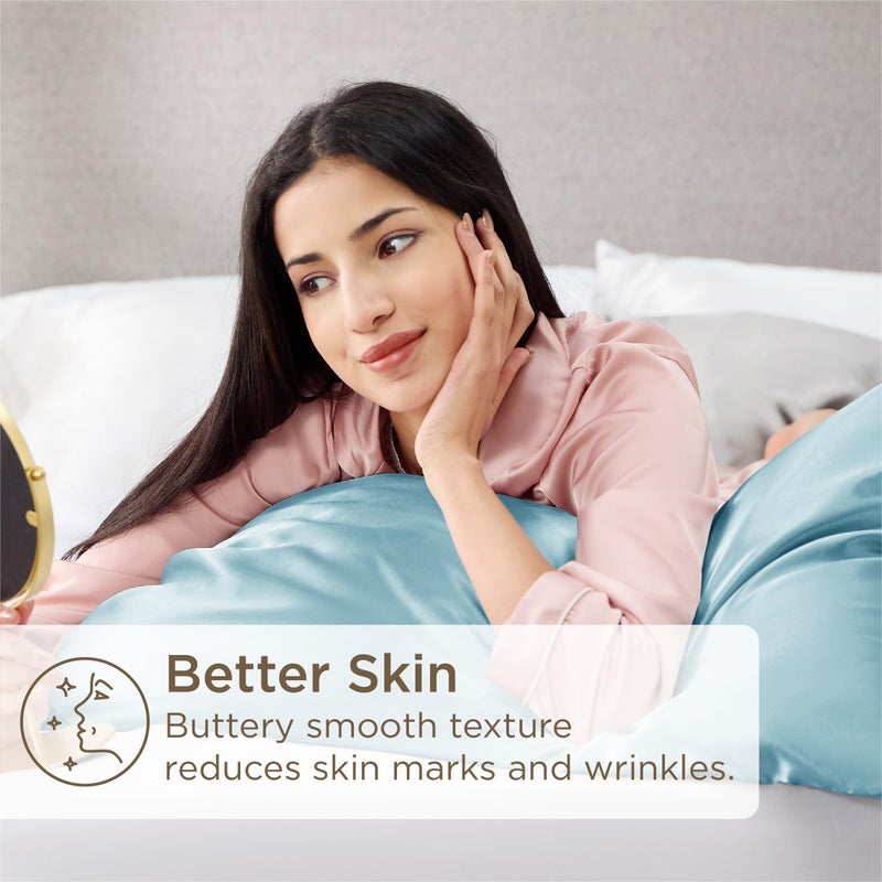 Bedsure Satin Pillowcases, Similar to Silk Pillow Cases Queen Size Set of 2, Pillow Case for Sleeping Women with Envelope Closure, Gifts for Women Men, Aqua, 20x30 Inches, 2pcs - Image 4