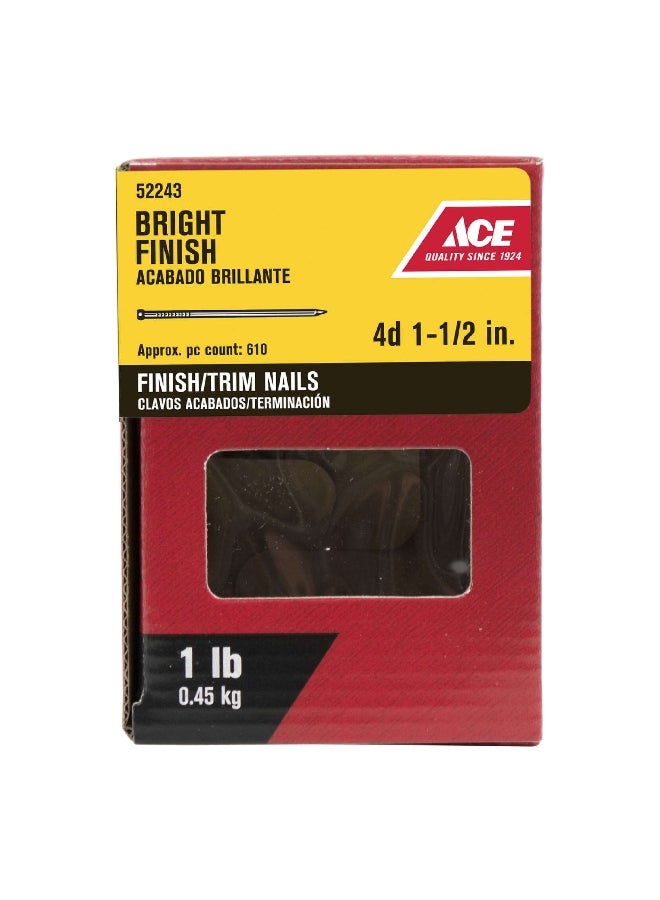ACE Countersunk Head Smooth Shank 4D Finish and Trim Nail Silver 1-1/2 Inch 52243  - Image 1