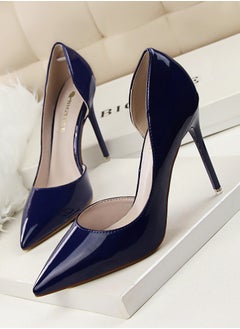 BIGTREE Women's Solid Color Fashionable Stiletto Pumps 10.5cm Elegant Gorgeous Closed Pointed Toe Slip On Solid High Heels Dark Blue  - Image 1