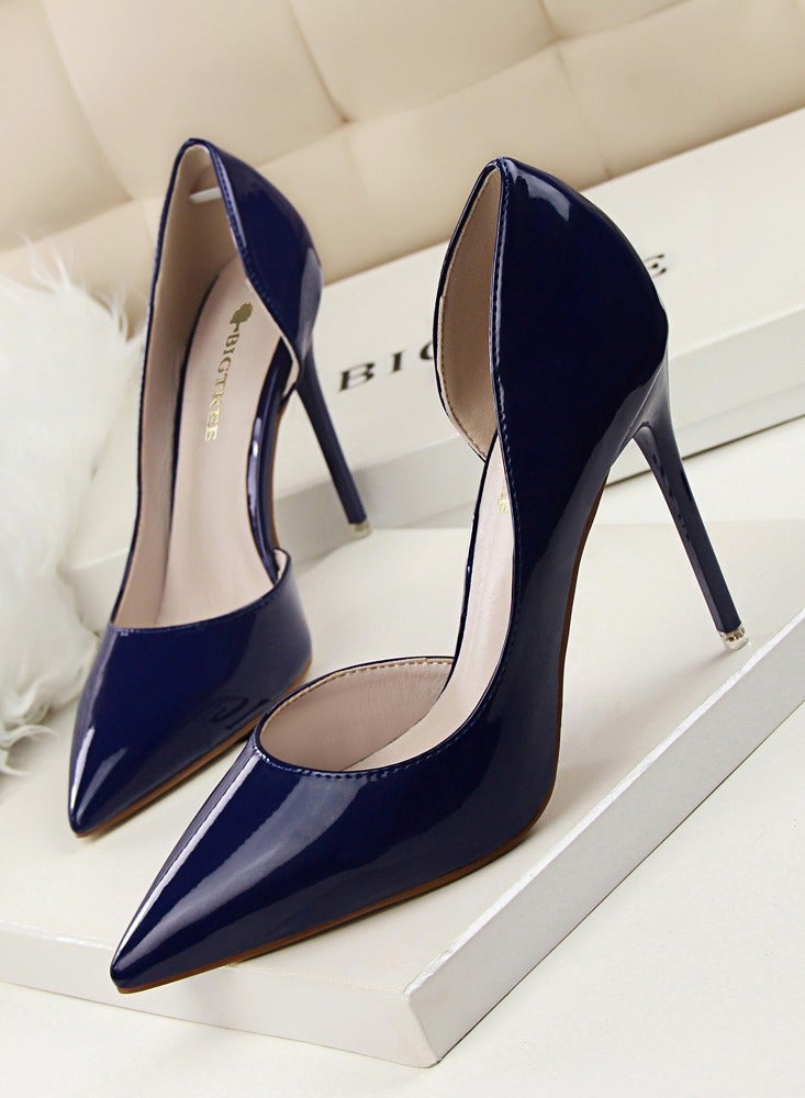 BIGTREE Women's Solid Color Fashionable Stiletto Pumps 10.5cm Elegant Gorgeous Closed Pointed Toe Slip On Solid High Heels Dark Blue  - Image 1