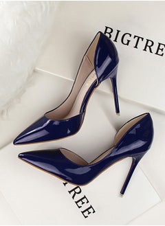 BIGTREE Women's Solid Color Fashionable Stiletto Pumps 10.5cm Elegant Gorgeous Closed Pointed Toe Slip On Solid High Heels Dark Blue  - Image 3