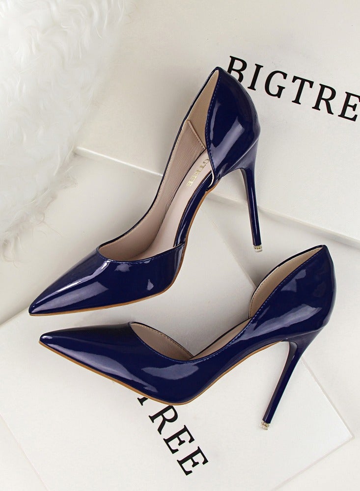 BIGTREE Women's Solid Color Fashionable Stiletto Pumps 10.5cm Elegant Gorgeous Closed Pointed Toe Slip On Solid High Heels Dark Blue  - Image 3