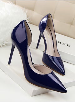 BIGTREE Women's Solid Color Fashionable Stiletto Pumps 10.5cm Elegant Gorgeous Closed Pointed Toe Slip On Solid High Heels Dark Blue  - Image 2