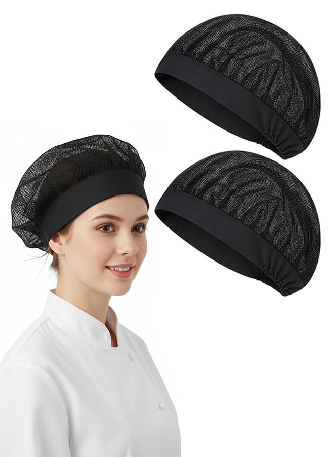 2 Pcs Chef Hats for Women, Adjustable Cooking Chefs Cap Food Service Hair Nets, Unisex Elastic Kitchen Cooking Hat, Mesh Cap Cooking Chef Cap, Reusable Washable Black - Image 1