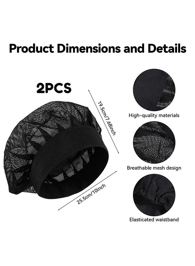2 Pcs Chef Hats for Women, Adjustable Cooking Chefs Cap Food Service Hair Nets, Unisex Elastic Kitchen Cooking Hat, Mesh Cap Cooking Chef Cap, Reusable Washable Black - Image 2