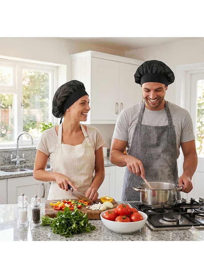 2 Pcs Chef Hats for Women, Adjustable Cooking Chefs Cap Food Service Hair Nets, Unisex Elastic Kitchen Cooking Hat, Mesh Cap Cooking Chef Cap, Reusable Washable Black - Image 3