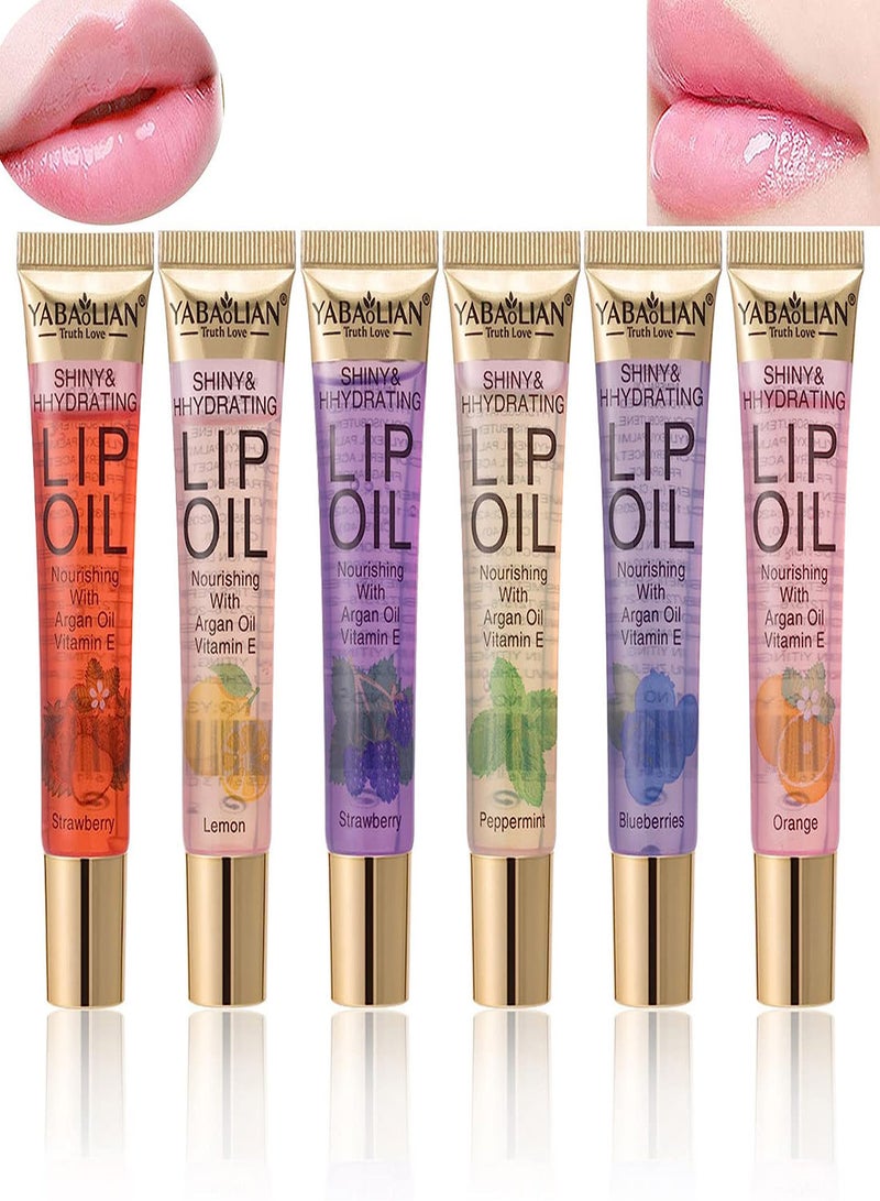 SYOSI Plumping Lip Oil  6Pcs Fruit Flavor Color Change Lip Oil Moisturizing Lip Gloss Tinted Lip Balm Lip Care Transparent Toot Lip Oil Non-Sticky Nourishing Repairing Lightening Lip Lines Dry Lips - Image 1