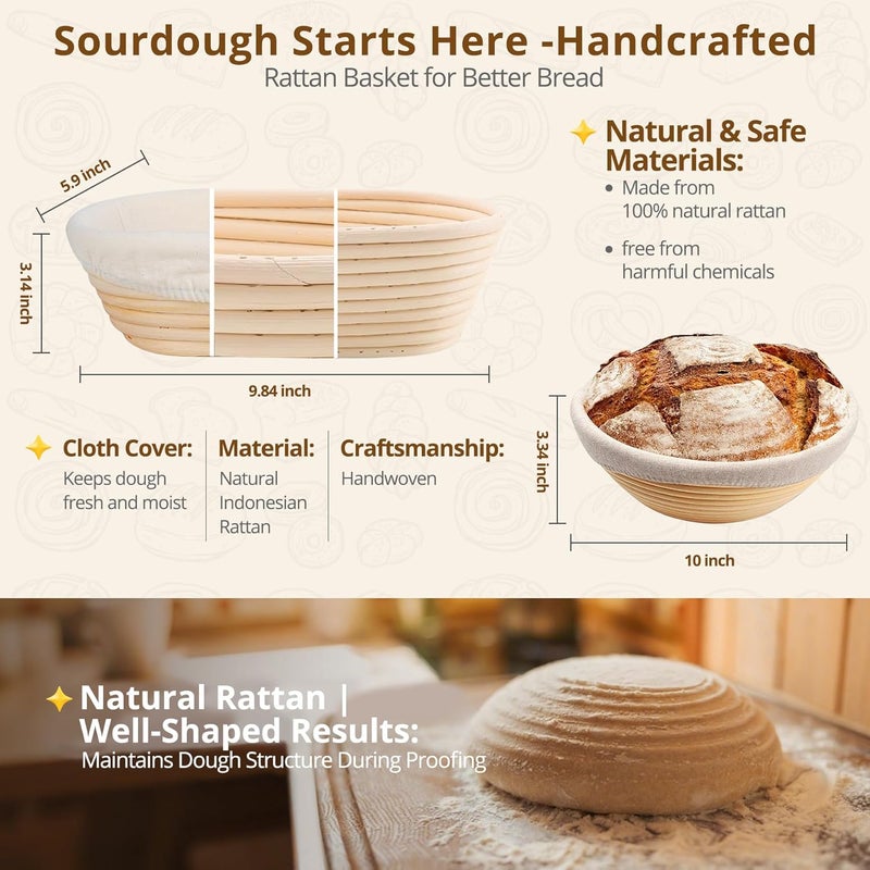 Complete Sourdough Bread Starter Kit with 2 Banneton Proofing Baskets, 34oz Starter Jar, Dough Whisk, Scrapers, Bread Lame, Mat, Sling, Flour Duster & More – Sourdough Tools & Accessories Set - Image 3