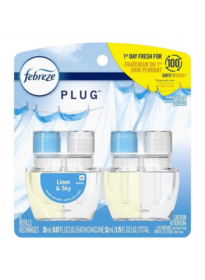 febreze Febreze Odor-Fighting Fade Defy PLUG Air Freshener Refill, Linen & Sky, (2) .87 fl. oz. Oil Refills - Image 1
