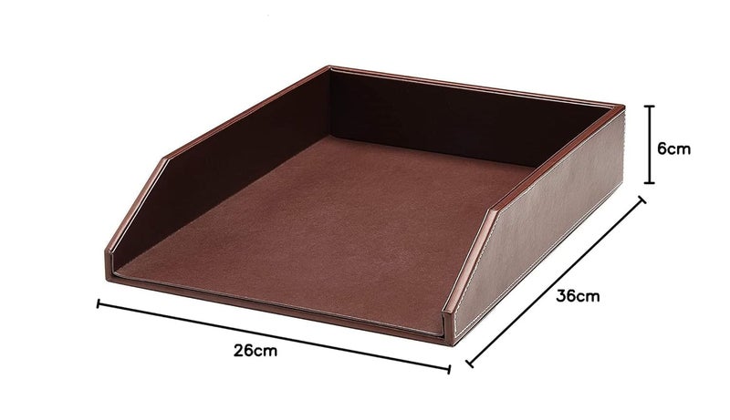Vanquish Rectangular PU Leather A4 Paper Tray Perfect For Office Organization Premium File Document Tray - Desk Letter Organizer Holder (Brown) - Image 5