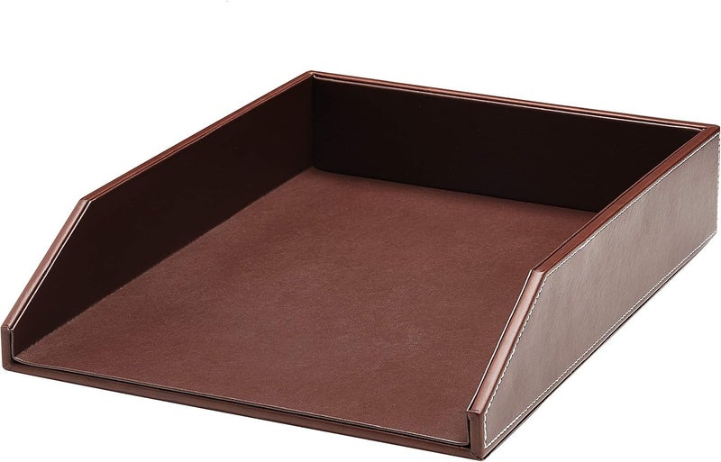 Vanquish Rectangular PU Leather A4 Paper Tray Perfect For Office Organization Premium File Document Tray - Desk Letter Organizer Holder (Brown) - Image 3