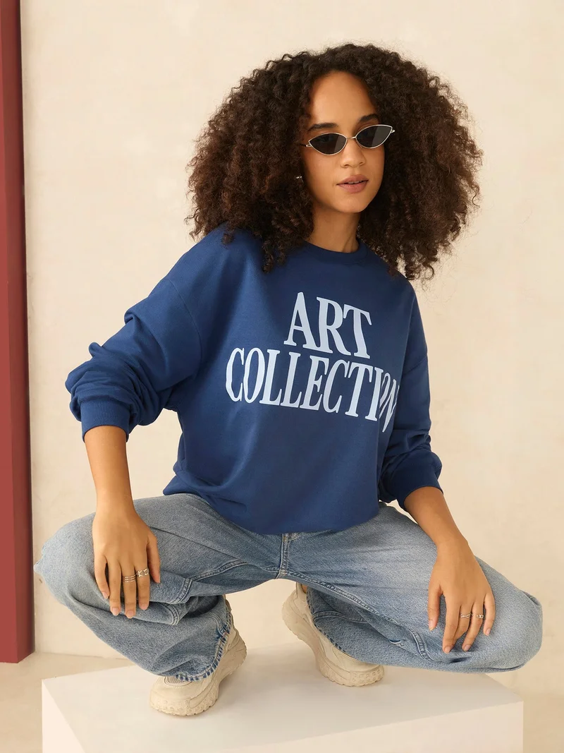 Outzidr Blue Typographic Sweatshirt