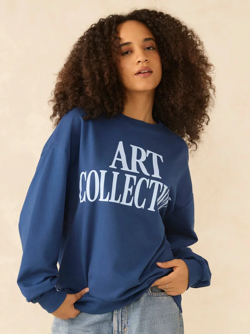 Outzidr Blue Typographic Sweatshirt