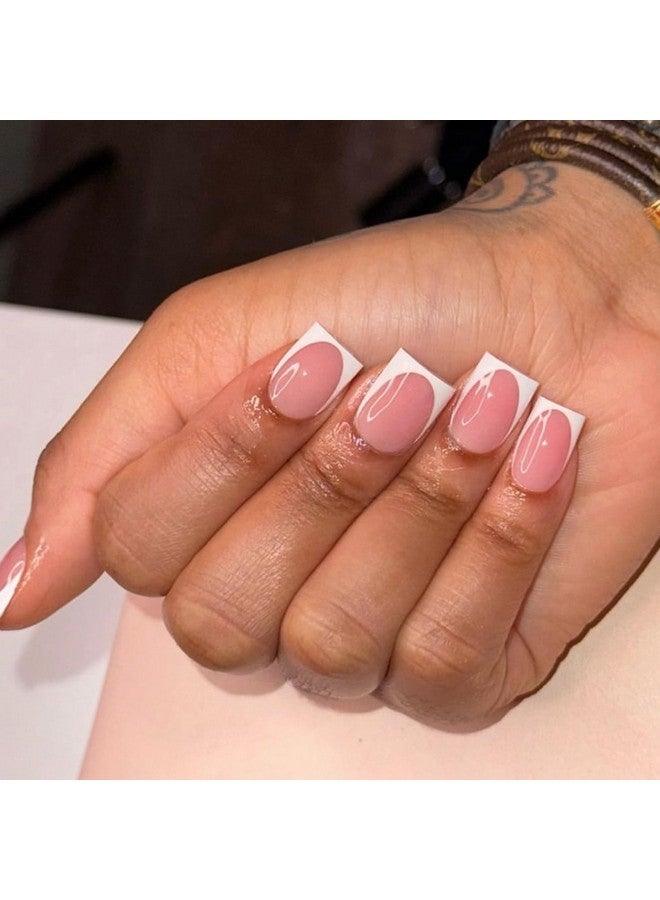LRKNNO White French Tip Press On Nails Short Square Fake Nails Artificial Nails Tips Gel Acrylic Glue On Nails With Design 24Pcs Full Cover Stick Ons Nails For Wedding Women Manicure False Nails - Image 1