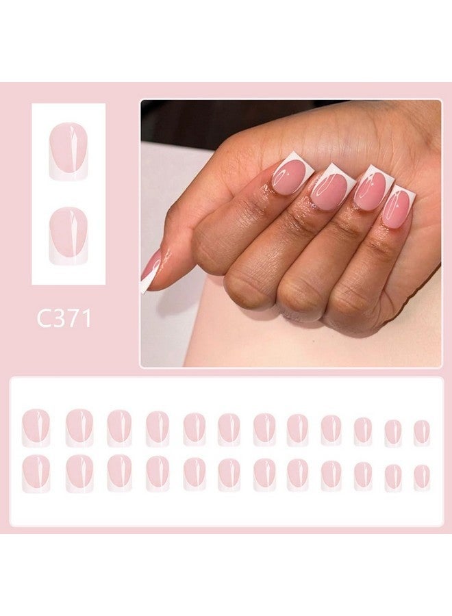 LRKNNO White French Tip Press On Nails Short Square Fake Nails Artificial Nails Tips Gel Acrylic Glue On Nails With Design 24Pcs Full Cover Stick Ons Nails For Wedding Women Manicure False Nails - Image 2