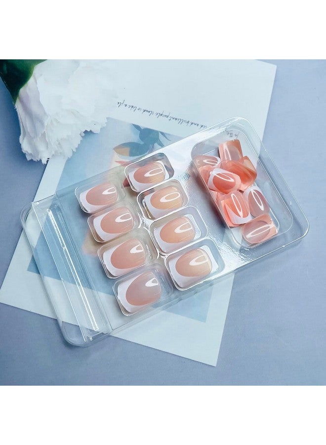 LRKNNO White French Tip Press On Nails Short Square Fake Nails Artificial Nails Tips Gel Acrylic Glue On Nails With Design 24Pcs Full Cover Stick Ons Nails For Wedding Women Manicure False Nails - Image 5