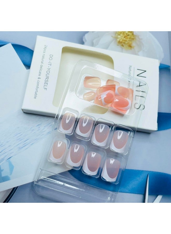 LRKNNO White French Tip Press On Nails Short Square Fake Nails Artificial Nails Tips Gel Acrylic Glue On Nails With Design 24Pcs Full Cover Stick Ons Nails For Wedding Women Manicure False Nails - Image 4