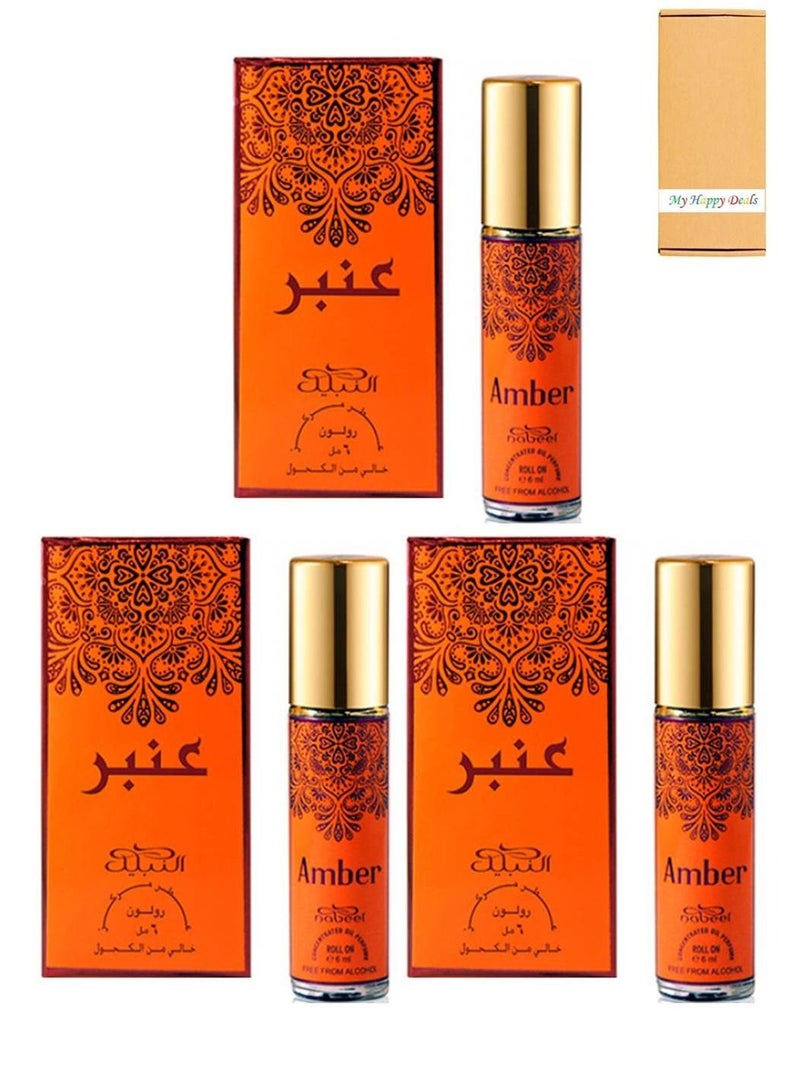 نبيل 3 قطع نبيل عنبر خالي من الكحول عطر زيتي 6 مل - Image 1
